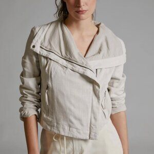 Anthropologie Marrakech Womens Drapey Collared Moto Jacket in Cream Size Medium